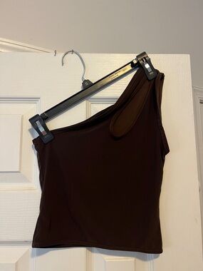 PrettyLittleThing Dark Brown One-Shoulder Tank Top